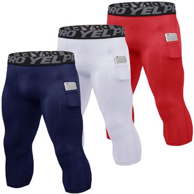 3 Pack Men's Compression Pants 3/4 Workout Dry-fit Baselayers Underwear Sport Tights Running Athletic Leggings Capris