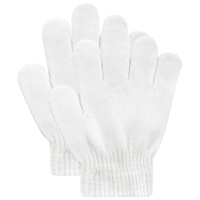 DOOVID Kids Knit Gloves Full Fingers Winter Gloves for Little Boys Girls Stretchy Warm Magic Gloves Age 5-11 White One Size