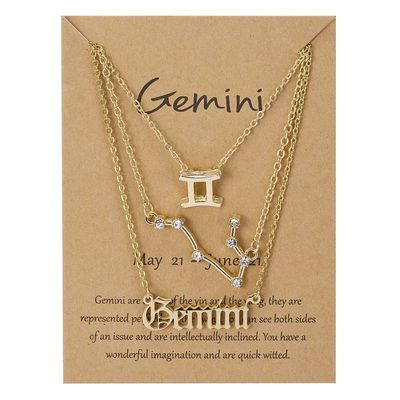 3Pcs 12 Constellation Zodiac Sign Layered Choker Necklaces Old English Letter Astrology Horoscope with Message Card for Women Birthday Friendship Jewelry-Gemini