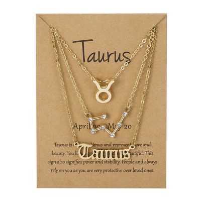 3Pcs 12 Constellation Zodiac Sign Layered Choker Necklaces Old English Letter Astrology Horoscope with Message Card for Women Birthday Friendship Jewelry-Taurus