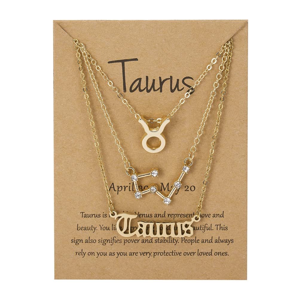 3Pcs 12 Constellation Zodiac Sign Layered Choker Necklaces Old English Letter Astrology Horoscope with Message Card for Women Birthday Friendship Jewelry-Taurus