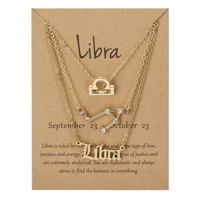 3Pcs 12 Constellation Zodiac Sign Layered Choker Necklaces Old English Letter Astrology Horoscope with Message Card for Women Birthday Friendship Jewelry-Libra