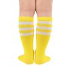 American Trends Kids Toddler Soccer Socks Knee High Tube long Three Stripes Cotton Uniform Sports Socks for Child Boys Girls 1 Pack Yellow White 3-6 Years view 2