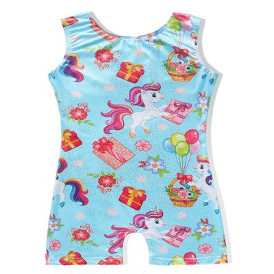 EQSJIU Girls Gymnastics Outfit Leotards 9-10 Years With Shorts Sky Blue Unicorn Gifts Ballon Colorful Flower Shiny Sparkle Leotards Girls For Gymnastics
