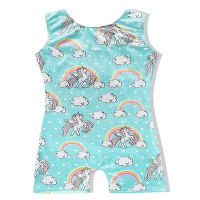 EQSJIU Girls Gymnastics Outfit Leotards 9-10 Years With Shorts Rainbow Unicorn Aqua White Cloud Shiny Sparkle Leotards Girls For Gymnastics