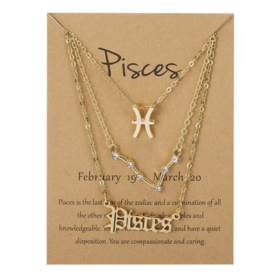 3Pcs 12 Constellation Zodiac Sign Layered Choker Necklaces Old English Letter Astrology Horoscope with Message Card for Women Birthday Friendship Jewelry-Pisces