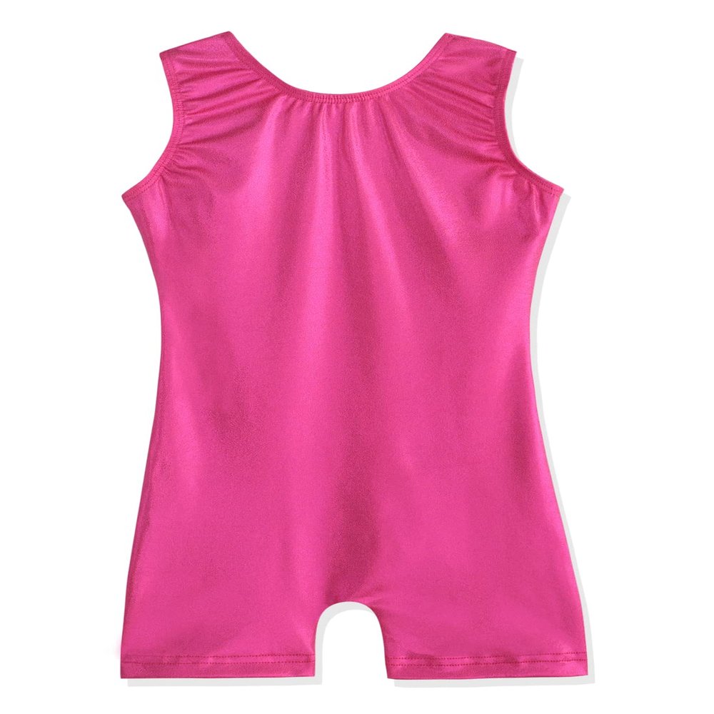 Children Gymnastics Leotard With Shorts Rose Red Shiny Sparkle Pure Biketards For Girls Gymnastics 8-9 Years