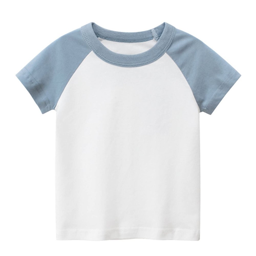 Toddler Kids Baby Boys Girls Color Block Short Sleeve Crewneck T Shirts Tops Tee Clothes Boy (Light Blue #0, 4-5 Years)