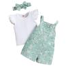 Infant Girls Fly Sleeve Ribbed Tops T Shirt Floral Prints Suspenders Shorts Headbands Cute (0-Green, 9-12 Months) view 1