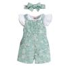 Infant Girls Fly Sleeve Ribbed Tops T Shirt Floral Prints Suspenders Shorts Headbands Cute (0-Green, 9-12 Months) view 3