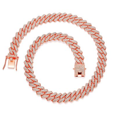 13mm Cuban Link Chain For Men Women Iced Out Chain Miami Cuban Necklace Bling Diamond Chains Hip Hop Jewelry Rose Gold 18inch