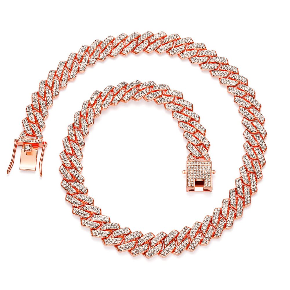 13mm Cuban Link Chain For Men Women Iced Out Chain Miami Cuban Necklace Bling Diamond Chains Hip Hop Jewelry Rose Gold 18inch
