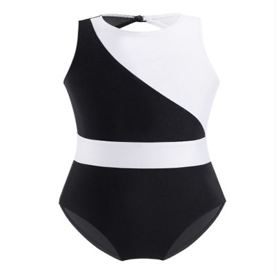 Aislor Girls' Ballet Dance Leotard Sleeveless Mesh Patchwork Criss Cross Back Unitards Gymnastic Jumpsuit Activewear Black&White 16 Years