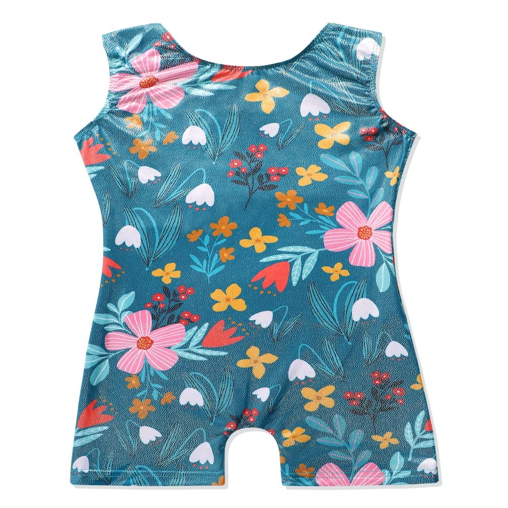 EQSJIU Green Girls Gymnastics Outfit Leotards 9-10 Years With Shorts White Red Pink Yellow Flower Shiny Sparkle Leotards Girls For Gymnastics