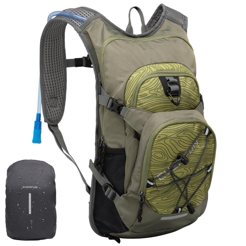 EVERFUN Hiking Backpack with Water Bladder Insulated Hydration Backpack 18L , Women Men Hydration Pack Daypack Lightweight Hydropack with Rain Cover for Hiking, Cycling, Running, Festivals