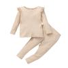 Kids Toddler Boy Girls Clothes Casual Soild Ribbed Long Sleeves Top Pants Set Outfit Baby Bundle (Beige-`, 3-6 Months) view 1