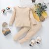 Kids Toddler Boy Girls Clothes Casual Soild Ribbed Long Sleeves Top Pants Set Outfit Baby Bundle (Beige-`, 3-6 Months) view 2