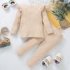 Kids Toddler Boy Girls Clothes Casual Soild Ribbed Long Sleeves Top Pants Set Outfit Baby Bundle (Beige-`, 3-6 Months) view 3