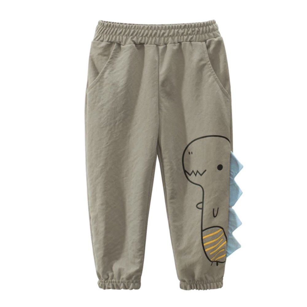 Toddler Kids Baby Boys Cotton Pull On Sweat Pants Dinosaur Elastic Basic Long Pants Joggers Wax (0-Khaki, 5-6 Years)