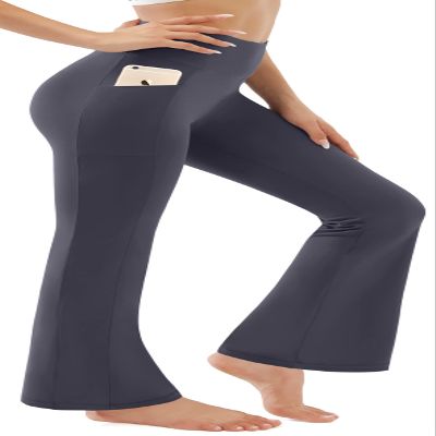 AFITNE Women's Bootcut Yoga Pants with Pockets, High Waisted Workout Athletic Bootleg Pants Flared Work Dress Pants Grey - XS