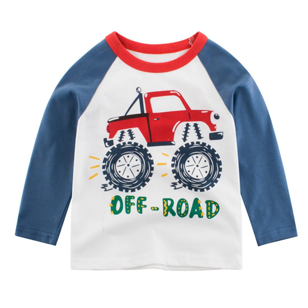 Toddler Kids Baby Boys Girls Cars Letter Print Long Sleeve Crewneck T Shirts Tops Tee Clothes for (@-Blue, 3-4 Years)