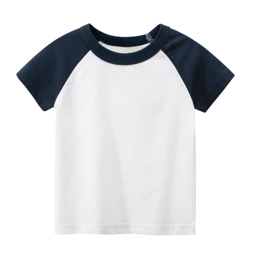 Toddler Kids Baby Boys Girls Color Block Short Sleeve Crewneck T Shirts Tops Tee Clothes Athletic (Navy #0, 2-3 Years)