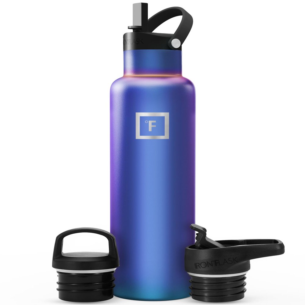 IRON FLASK Camping & Hiking Hydration Flask with Straw, BPA-Free Insulated Stainless Steel Sports Water Bottle - 24 oz Aurora