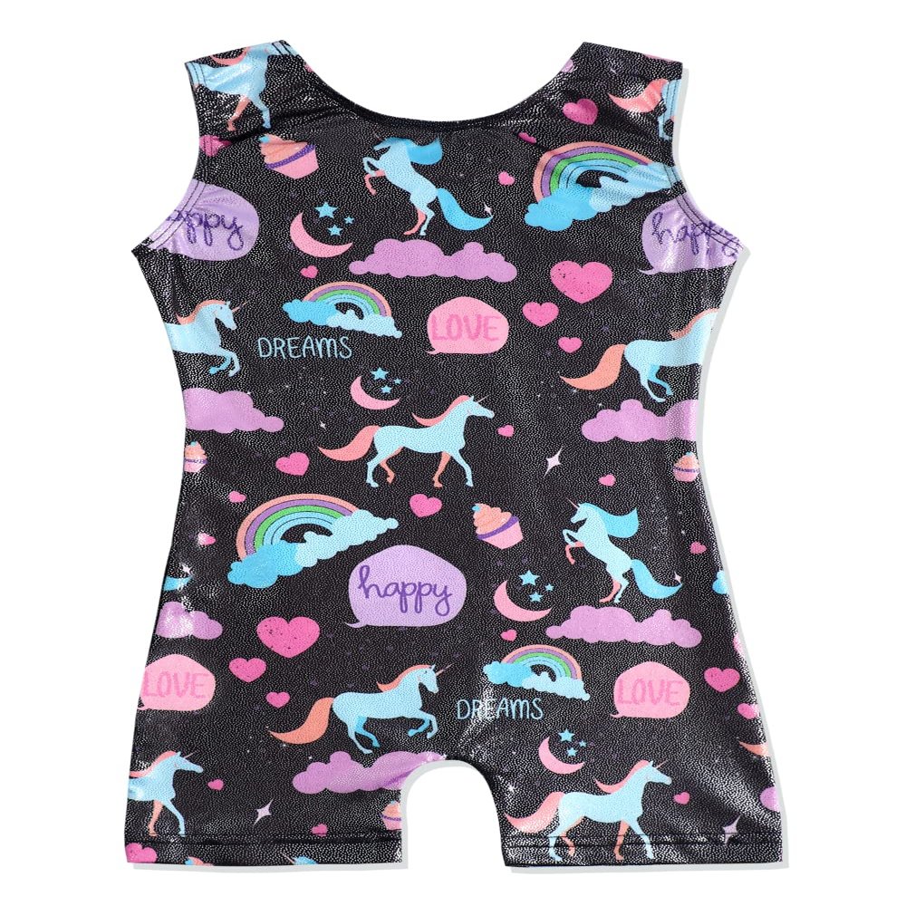EQSJIU Leotards For Girls Gymnastics With Shorts Black Unicorn Rainbow Pink Cloud Love Heart Shiny Sparkle Toddler Gymnastics Leotards 2t 3t 2-3t