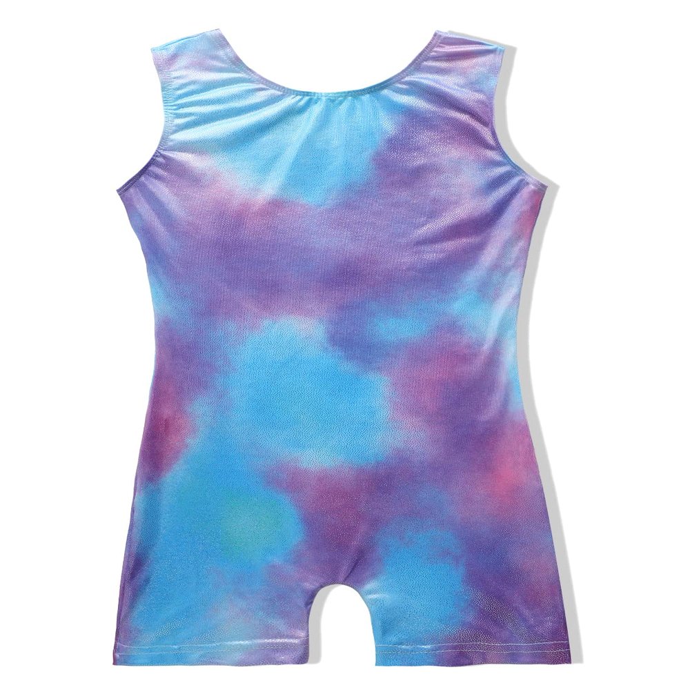EQSJIU Gymnastics Leotards with Shorts for Girls Unicorn Rainbow Balloon Flower Sparkly Gradient Colors Biketard, Blue Purple, 3-4T