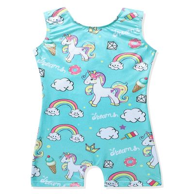 EQSJIU Children Big Kid Gymnastics Leotard With Shorts Aqua Unicorn Rainbow Cloud Ice Cream Lollipop Diamond Shiny Sparkle Biketards For Girls Gymnastics 8-9 Years