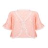 Jizyo Youth Girls Floral Lace Bolero Shrug Top Middle Sleeve Tie Front Elegant Cardigan Sweater Ruffled Hem Dress Cover Up Pink Love 6-8 Years view 1