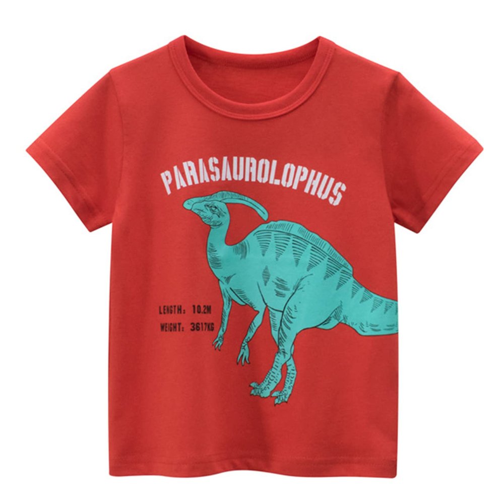 Toddler Kids Baby Boys Girls Dinosaur Short Sleeve Crewneck T Shirts Tops Tee Clothes for Basketball (Red-`, 1-2 Years)