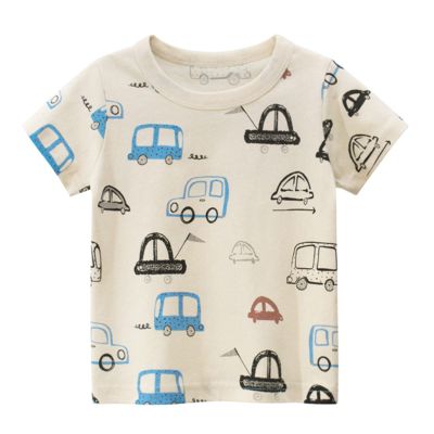 Toddler Kids Baby Boys Girls Cars Short Sleeve Crewneck T Shirts Tops Tee Clothes for Children Soft (Beige-@, 6-7 Years)
