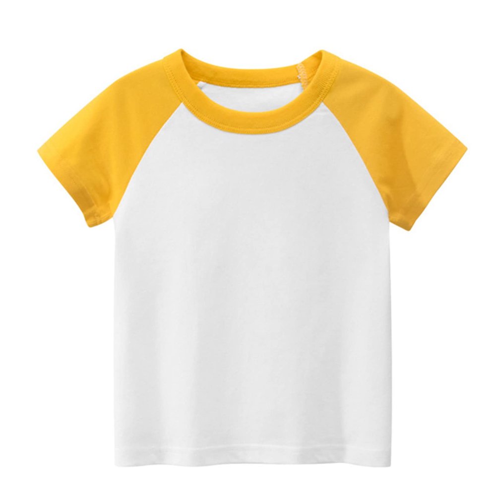 Toddler Kids Baby Boys Girls Color Block Short Sleeve Crewneck T Shirts Tops Tee Clothes Athletic (Yellow #0, 1-2 Years)