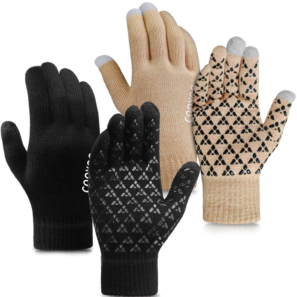 COOYOO Winter Gloves for Women and Men 1/2/3 Pairs,Touch Screen Gloves,Anti-Slip Silicone Gel- Thermal Soft Wool Lining
