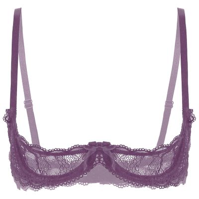 Yihuimin Women's Sheer Lace 1/4 Cup Underwired Shelf Bra Balconette Unlined See Through Bralette Purple Small