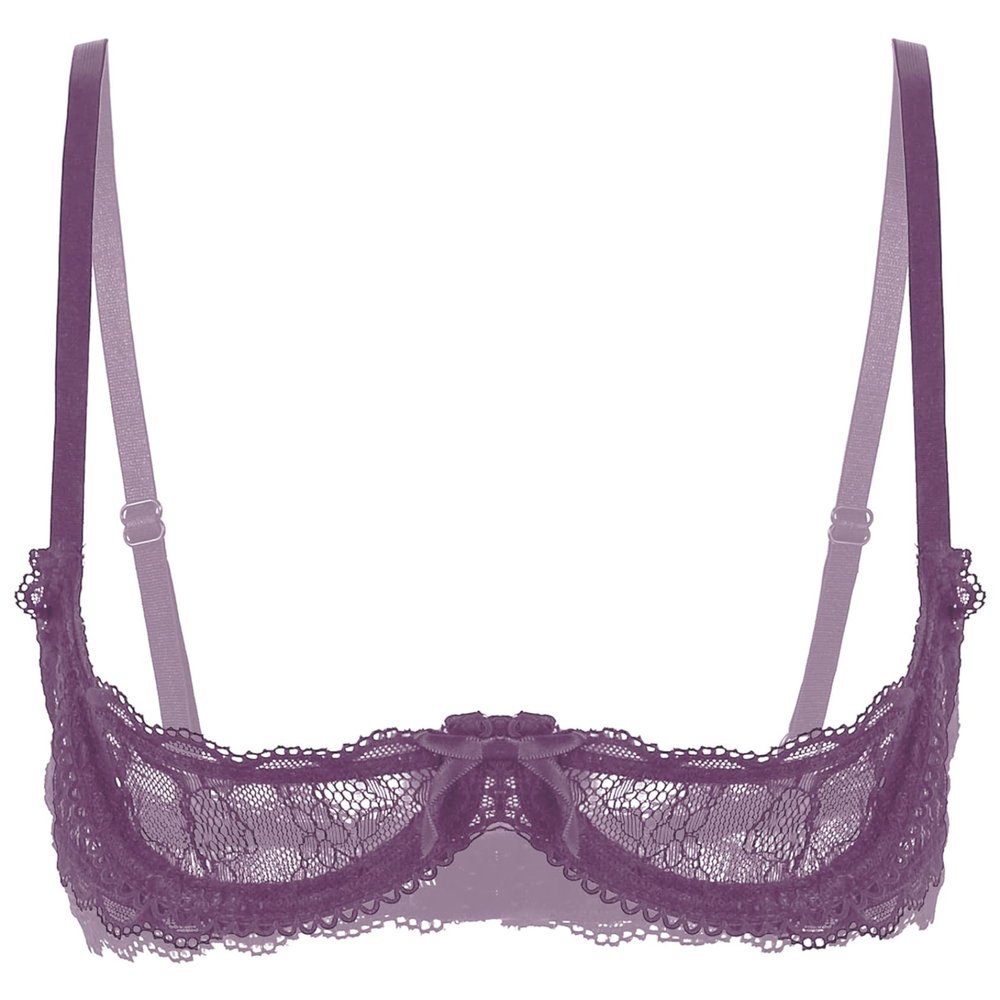 Yihuimin Women's Sheer Lace 1/4 Cup Underwired Shelf Bra Balconette Unlined See Through Bralette Purple Small