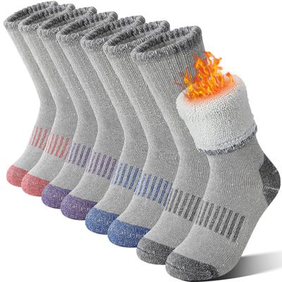 Sandsuced Kids Merino Wool Hiking Socks Girls Boys Toddler Winter Thermal Warm Cozy Boot Thick Cushion Gift Stocking Stuffers Socks 4 Pairs(Purle/Blue/Red/Grey,8-12 Years)