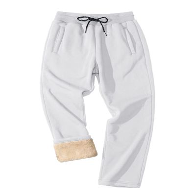FASKUNOIE Men's Running Pants Winter Thicken Jogging Fleece Lined Pants Warm Zipper Pockets Sweatpants White