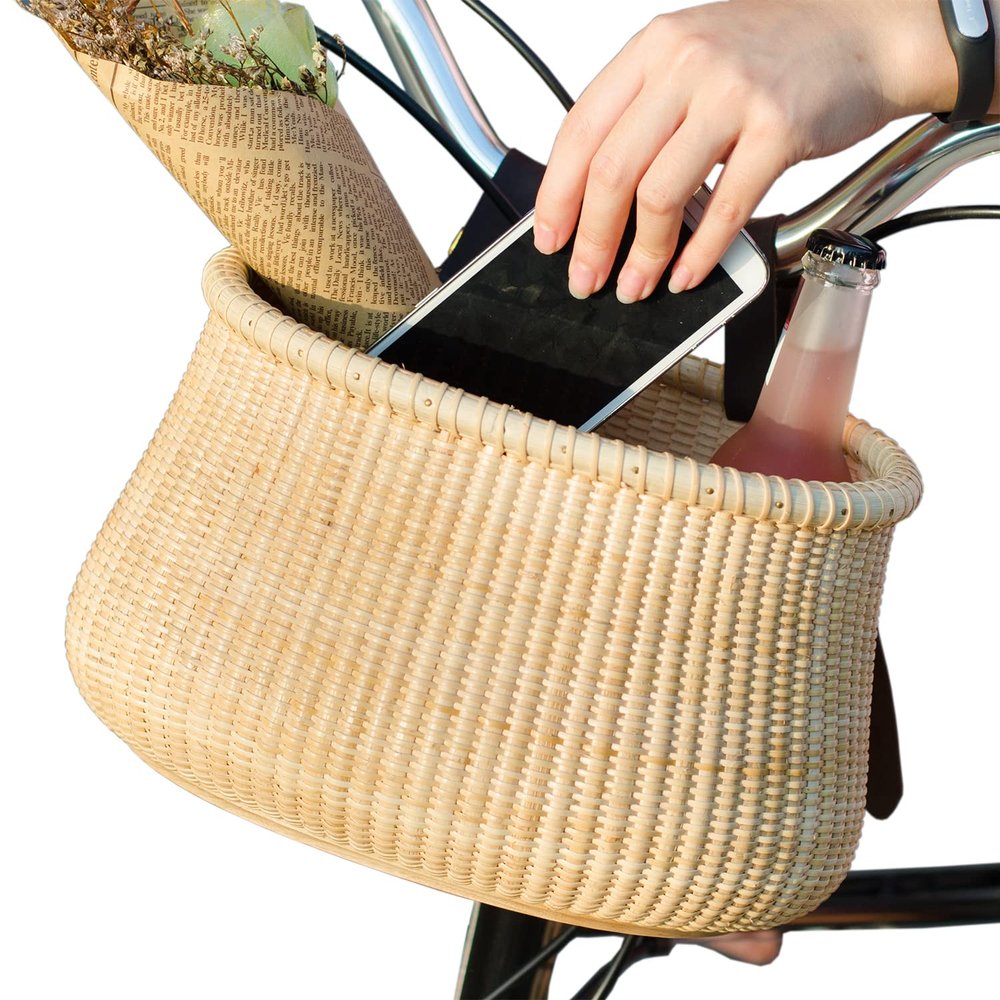 Teng Jin Nantucket Bicycle Basket Cane Woven Egg Shape Toto Basket (2mm Braid)