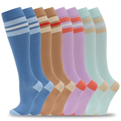fenglaoda 8 Pairs Compression Socks for Men & Women 20-30 mmHg Knee High Nurse Pregnant Running Medical and Travel Athletic(L/XL,Multi07)