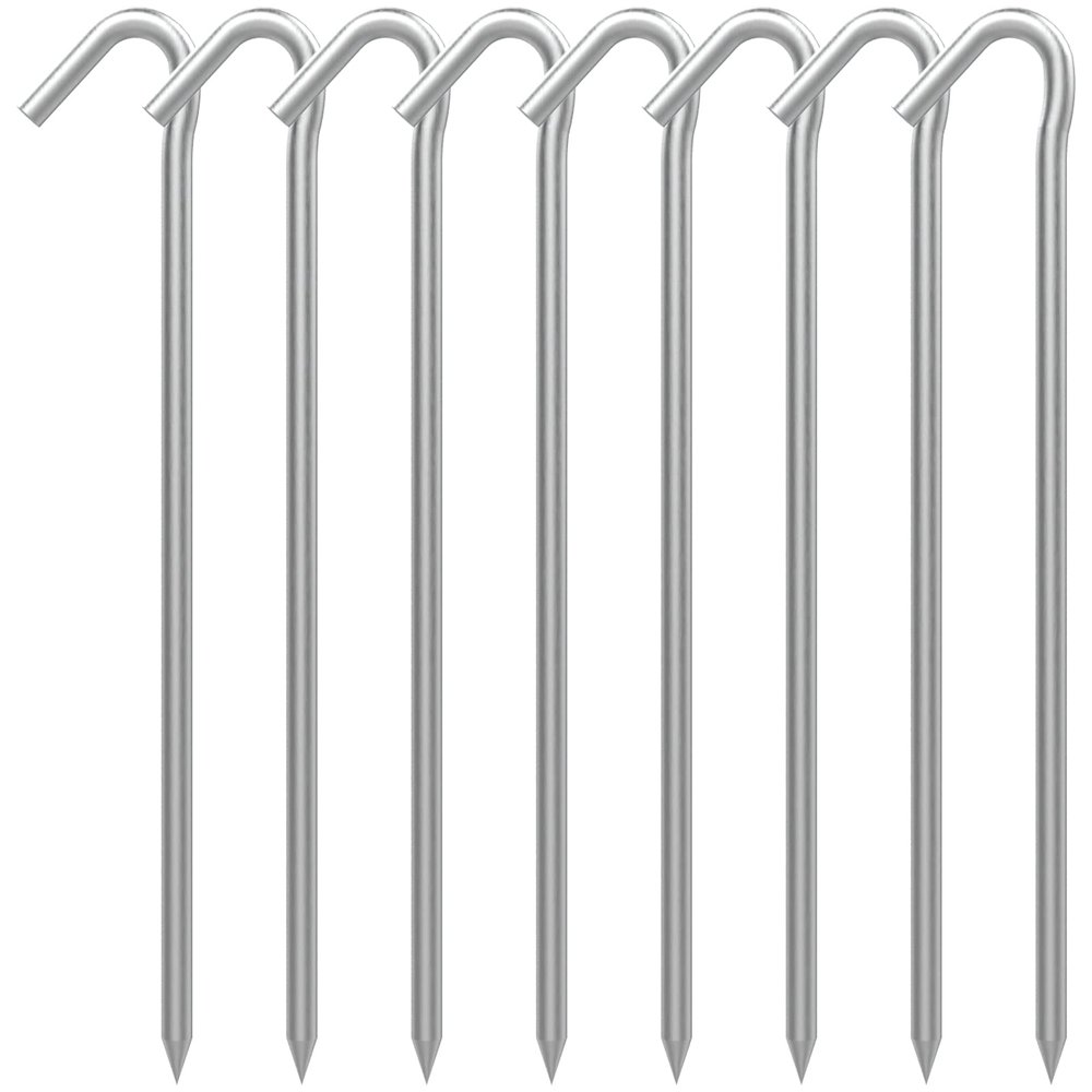AAGUT Tent Stakes Heavy Duty Metal 9 Inch, 8 Pack Rust-Resistant Galvanized Steel Camping Stake Garden Edging Fence Hooks Yard Tent Pegs for Inflatable, Tarp, Outdoor Christmas Decorations