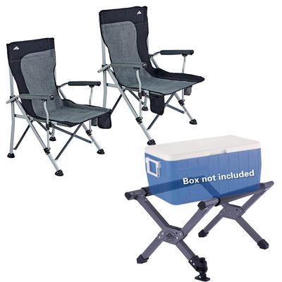 Ablazer Cooler Stand Frame and 2 Pack Outdoor Chairs for Camping, Portable Folding Heavy Duty Camping Accessories for Travel, Hiking, Picnic, Lawn Camping Chair & Ice Box Holder Supports 330Ibs