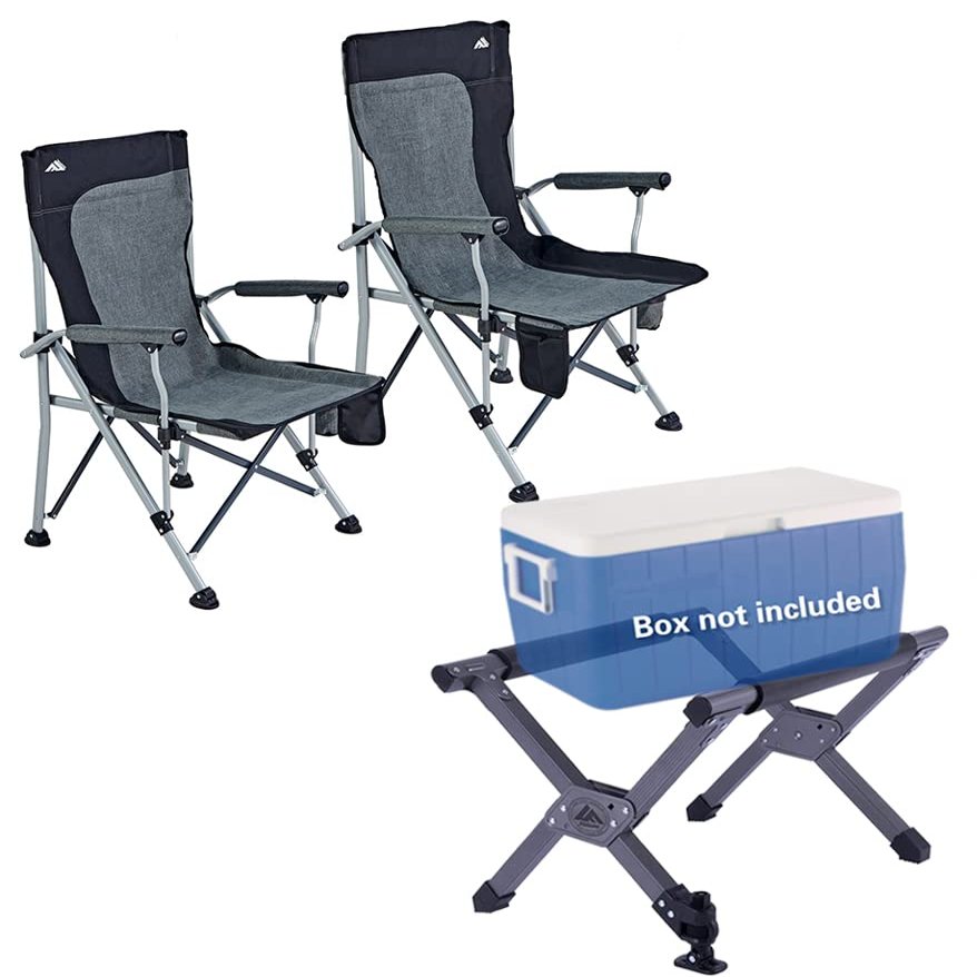 Ablazer Cooler Stand Frame and 2 Pack Outdoor Chairs for Camping, Portable Folding Heavy Duty Camping Accessories for Travel, Hiking, Picnic, Lawn Camping Chair & Ice Box Holder Supports 330Ibs