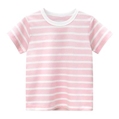 Toddler Kids Baby Boys Girls Stripes Short Sleeve Crewneck T Shirts Tops Tee Clothes Boy Athletic (Pink-`, 6-7 Years)
