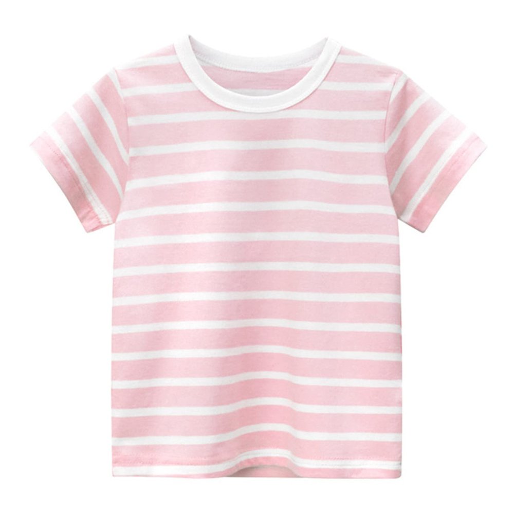 Toddler Kids Baby Boys Girls Stripes Short Sleeve Crewneck T Shirts Tops Tee Clothes Boy Athletic (Pink-`, 6-7 Years)