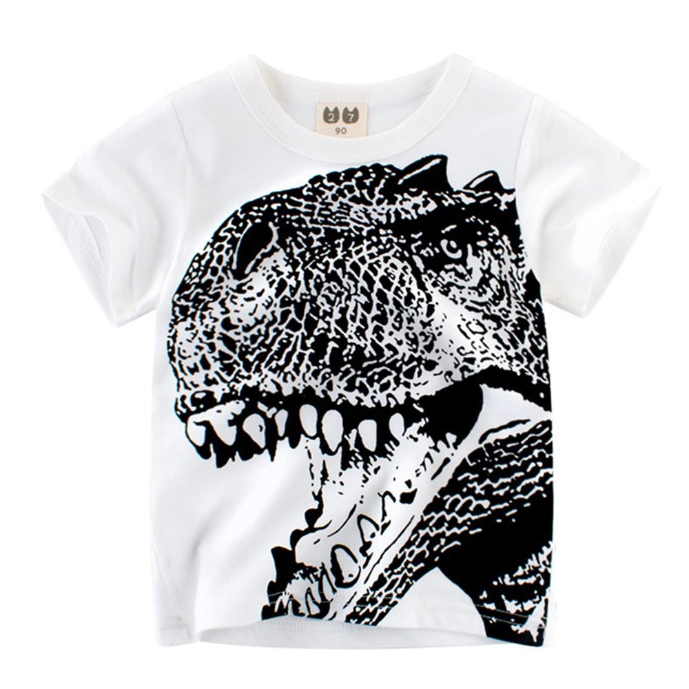 Toddler Kids Baby Boys Girls Dinosaur Short Sleeve Crewneck T Shirts Youth Boys Sleeveless (`-White, 6-7 Years)