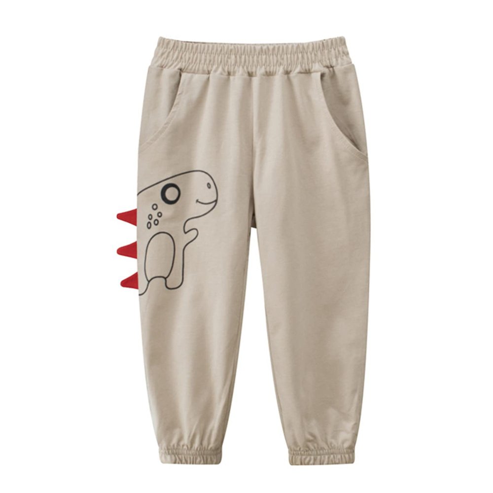Toddler Kids Baby Boys Cotton Pull On Sweat Pants Dinosaur Elastic Basic Long Pants Warm Clothes (@-Khaki, 3-4 Years)