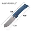 Petrified fish PFE05 Flavorist,3.15" K110 Satin Blade, 94g Micarta Handle Front Flipper Liner lock Folding knife (Blue) view 3
