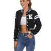 Women's Baseball Varsity Jacket Vintage Crop Top Letter Print College Letterman Coat Bomber Jackets view 1